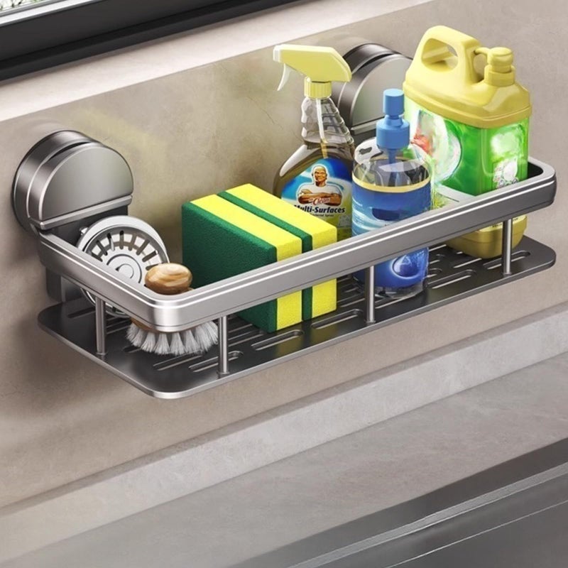 Półka prysznicowa na przyssawkę do zlewu kuchennego, bez wiercenia, nierdzewny uchwyt na gąbkę do pokoju, łazienki (wersja podstawowa szara)