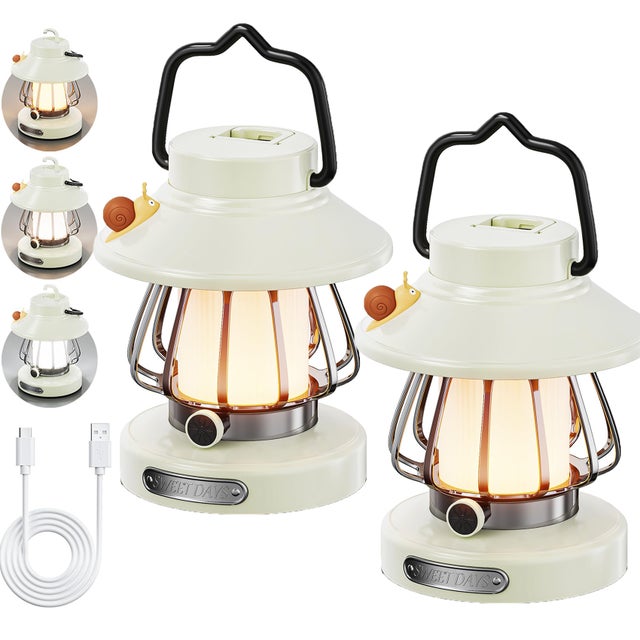 2PCS Lampe de camping LED rechargeable, lampe de tente portable étanche, 3000-6500 K, idéale pour les urgences, la randonnée et les ouragans (blanche)