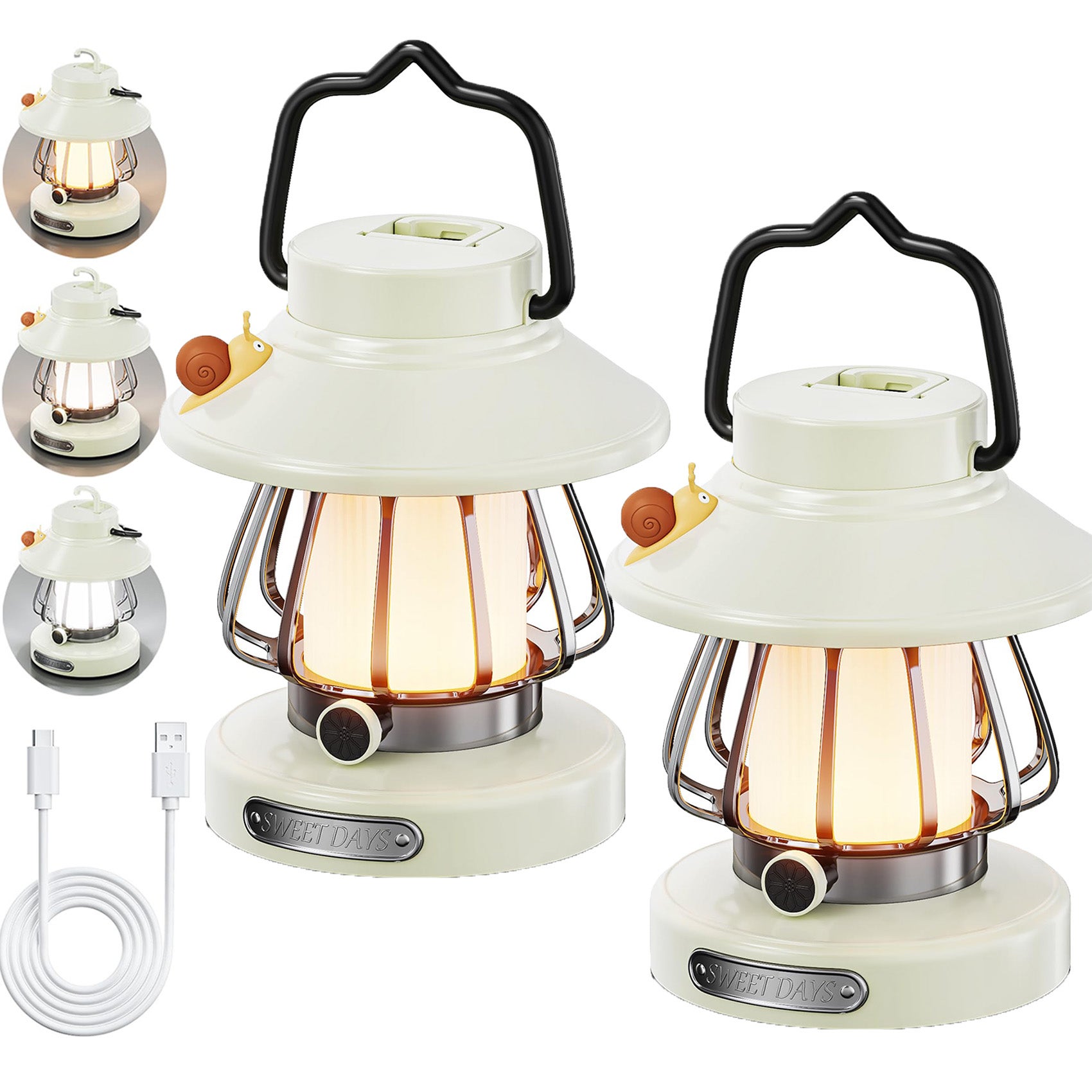 2-częściowa akumulatorowa lampa kempingowa LED, wodoodporna, przenośna lampa do namiotu, 3000-6500 K, awaryjna, huraganowa (biała)