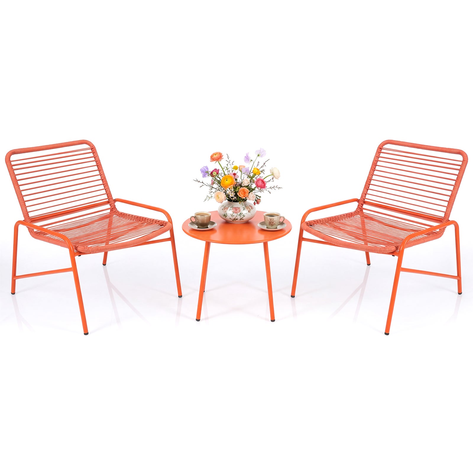 Set de mobilier de grădină din 3 piese, set de terasă tip bistro cu 2 scaune și o masă auxiliară, cadru din metal, pentru verandă, balcon, terasă