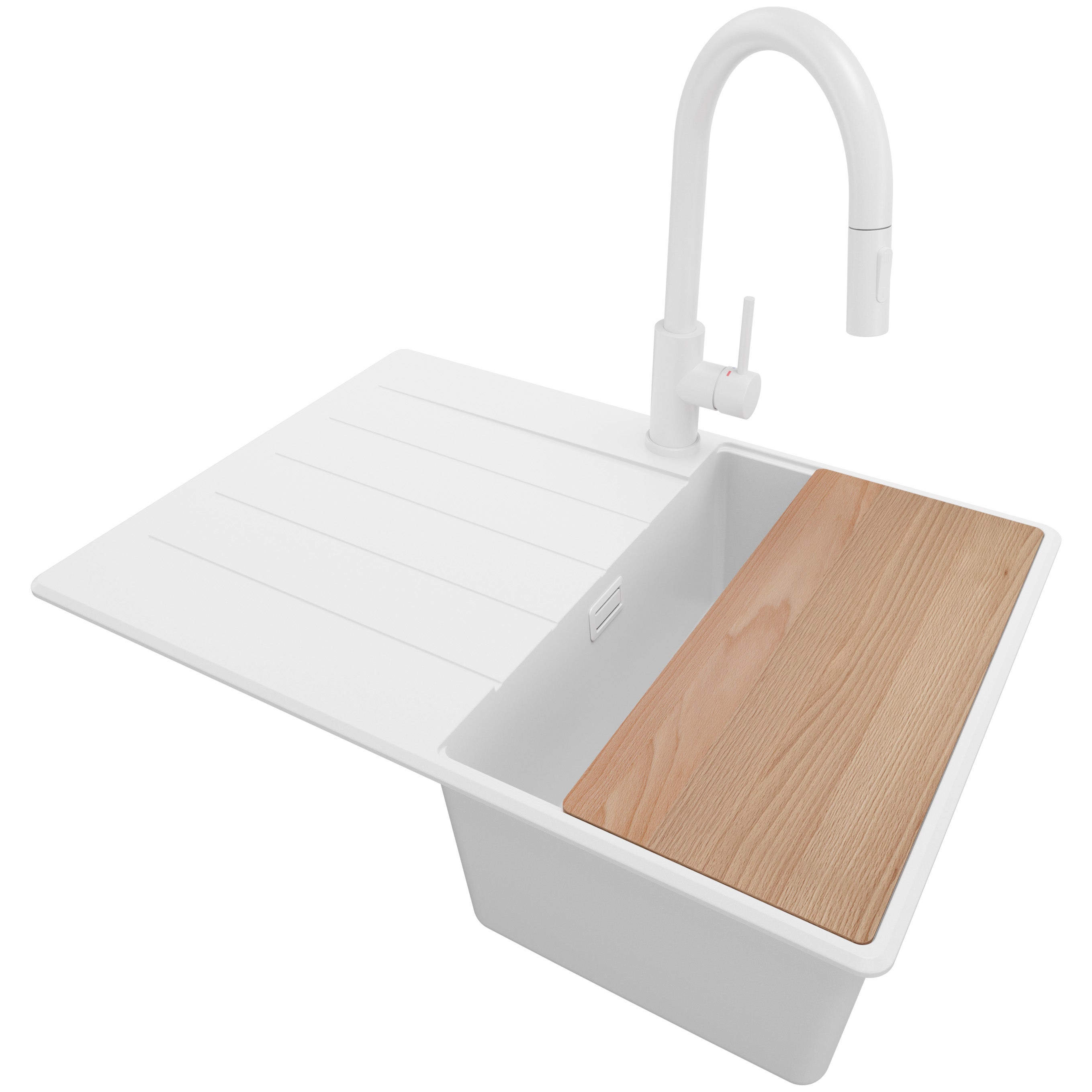 Zlewozmywak Granitowy Cały Biały 70x50cm, Zlew Kuchenny 1 Komorowy + Syfon + Akcesoria, Nablatowy do szafki od 40cm - Kopenhaga PRIMAGRAN