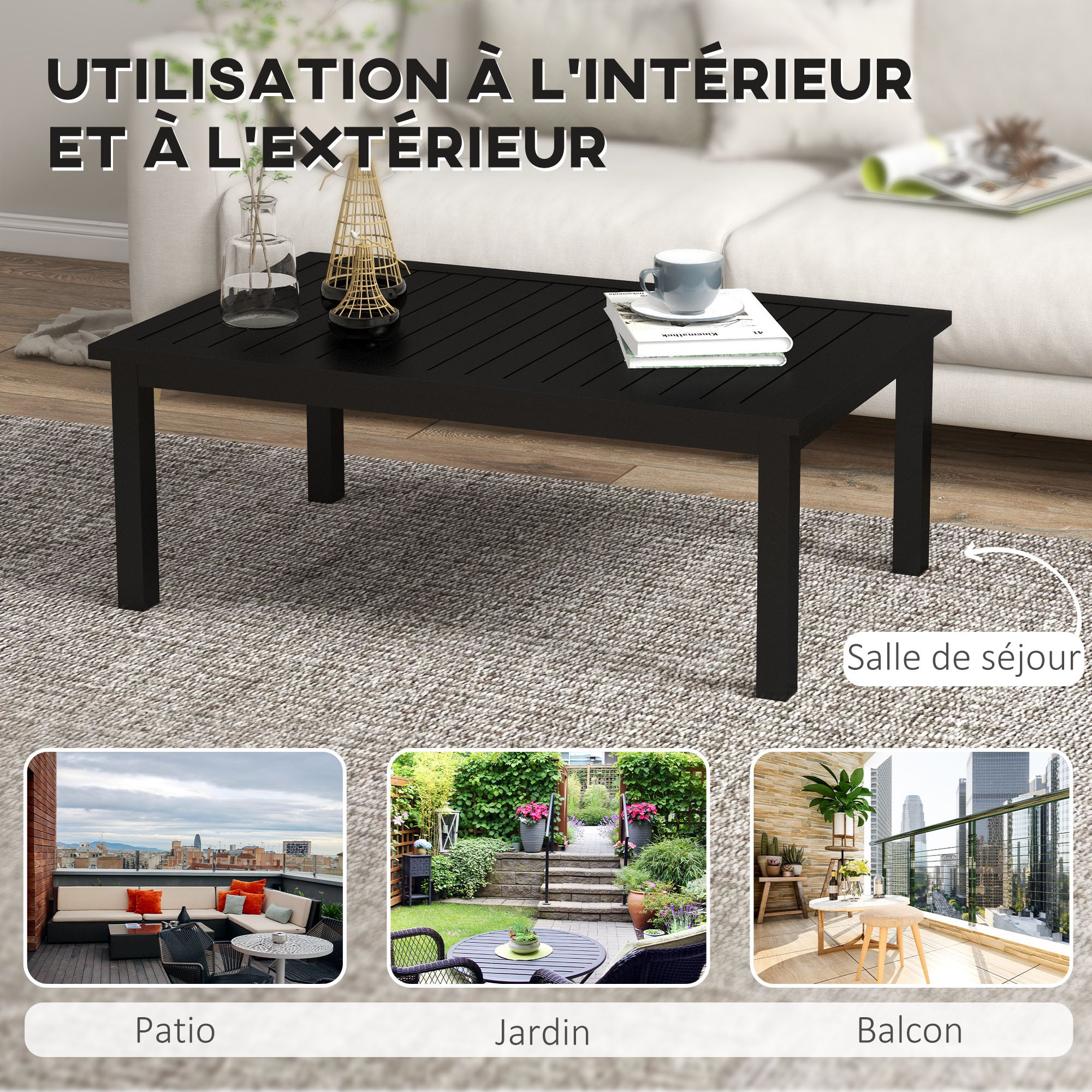 Table basse de jardin ovale en Aluminium Noir 3 places - 7