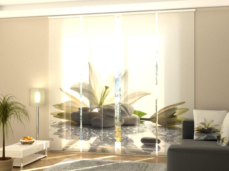 Set de 4 paneles japoneses wellmira lirio en la piedra 60x225 cm. cortinas verticales, puertas de patio, ventanas o separadores de espacio