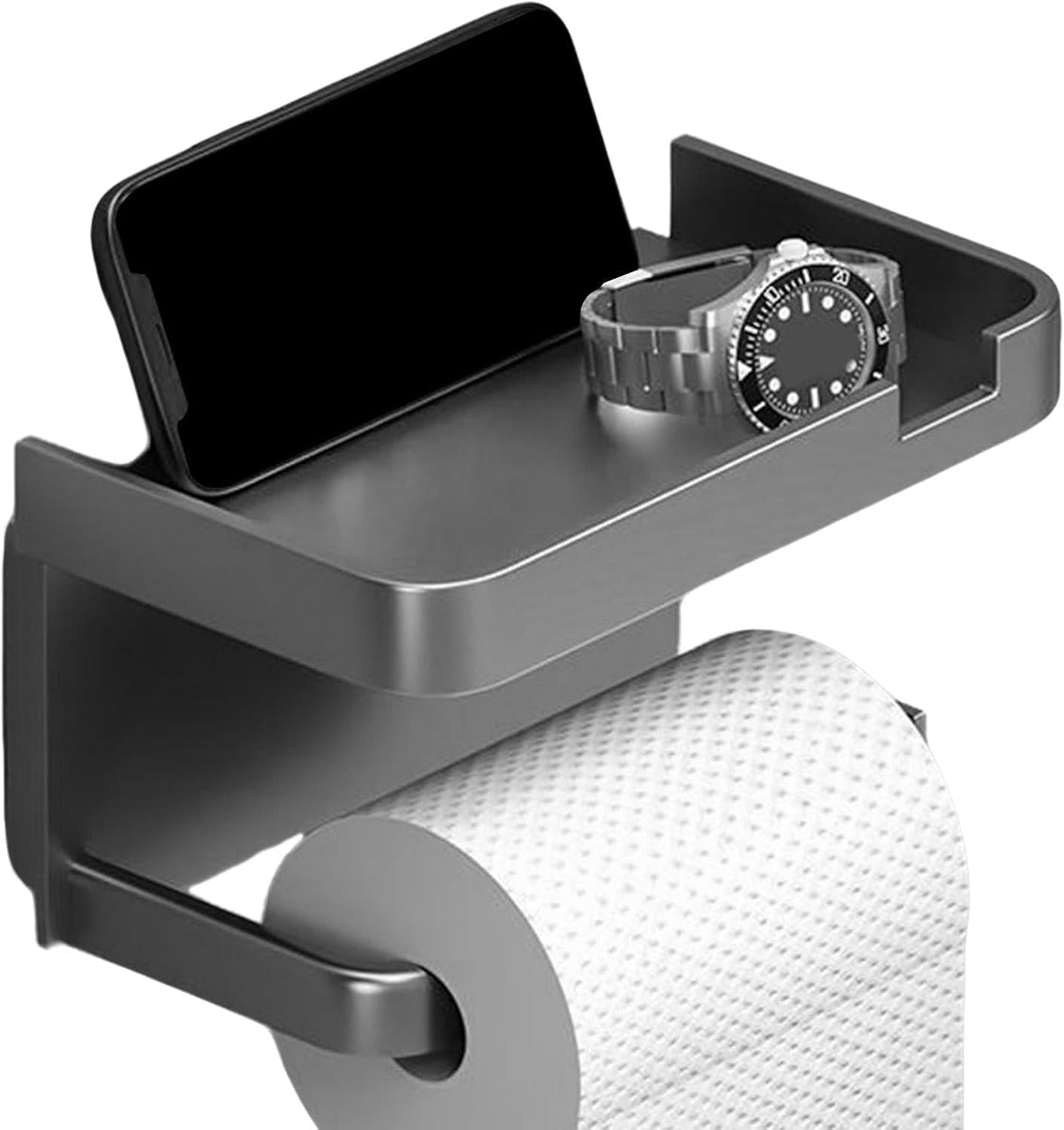 Uchwyt na papier toaletowy, dozownik ręczników papierowych w rolce, organizer łazienkowy z uchwytem na telefon, szary, 7,09 x 4,41 cala