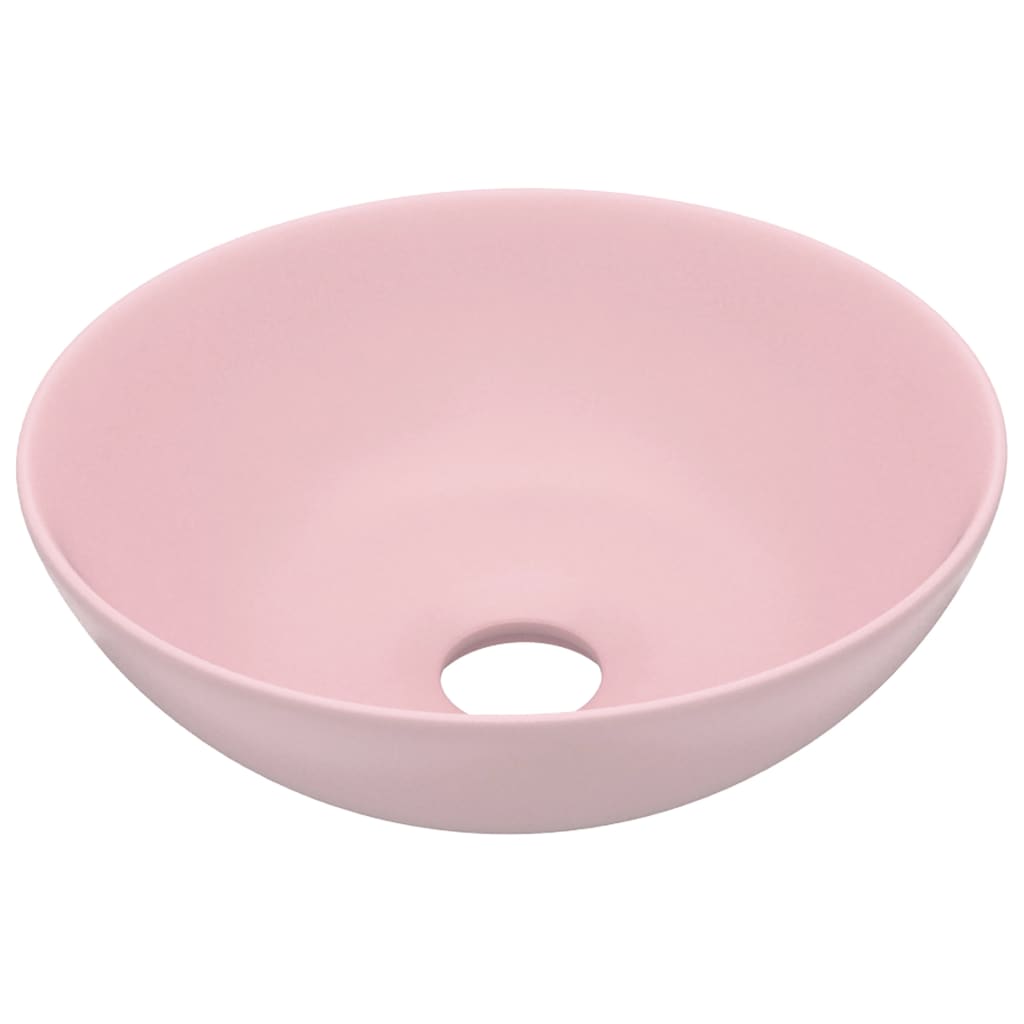 Maison Exclusive - Lavandino da Bagno in Ceramica Rosa Opaco Rotondo - 7