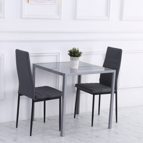 Mesa de comedor cuadrada para 4 personas, con tablero de vidrio templado, diseño moderno para cocina y salón en color gris
