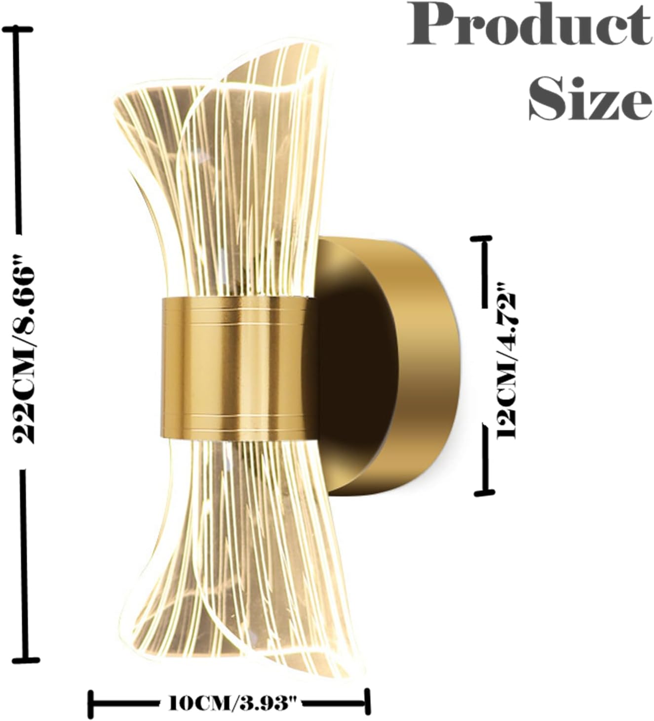 Kreatywna lampa ścienna LED do powieszenia na noc, światło trójkolorowe, złota podstawa, 22*8 cm, klosz akrylowy. - 4