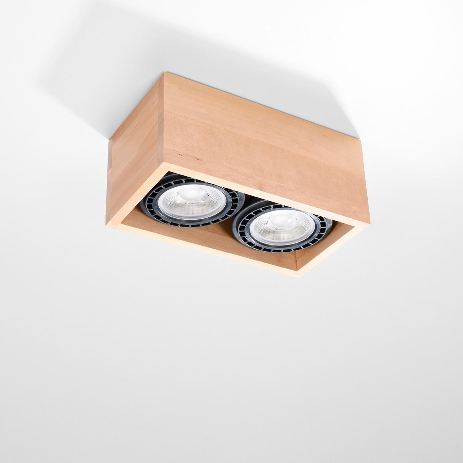 Reflektor sufitowy spot natynkowy Quatro prostokątny naturalne drewno 2xGU10x10W wym: 10 x 14 x 27 cm metal Sollux Lighting