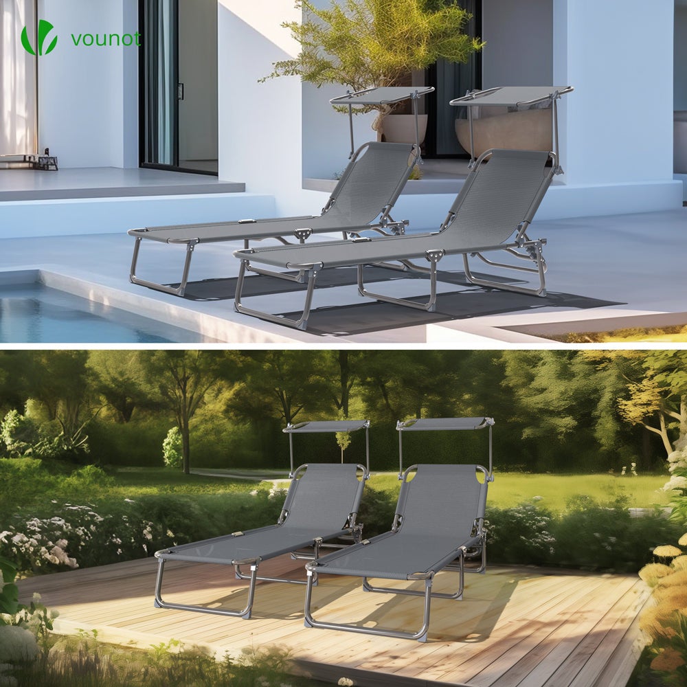 Transat pare soleil Textilene et range magazine Lot de 2 pcs Gris VOUNOT® - 4