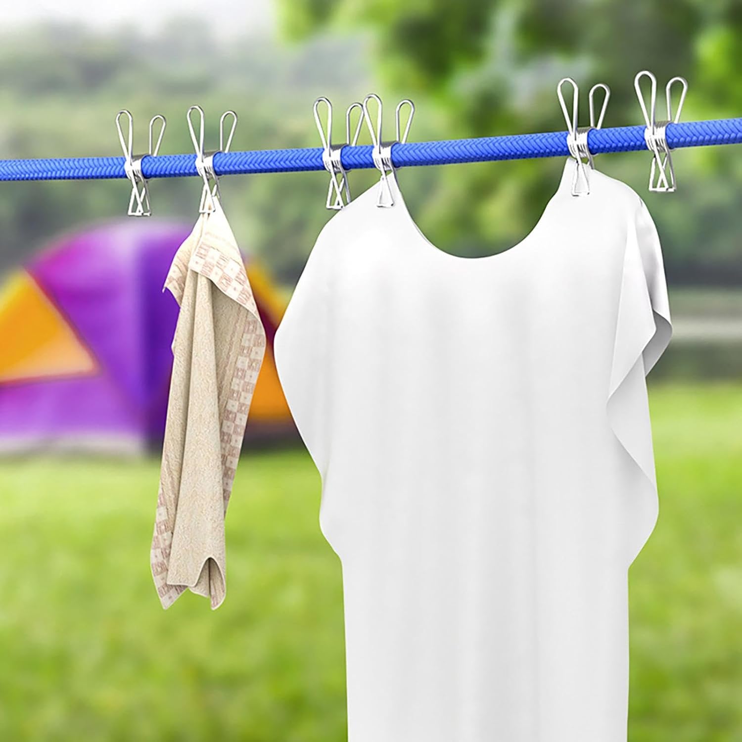 Stendibiancheria portatile, stendibiancheria da viaggio, stendibiancheria regolabile da esterno da 1,5 m, con 4 clip, accessori - 3
