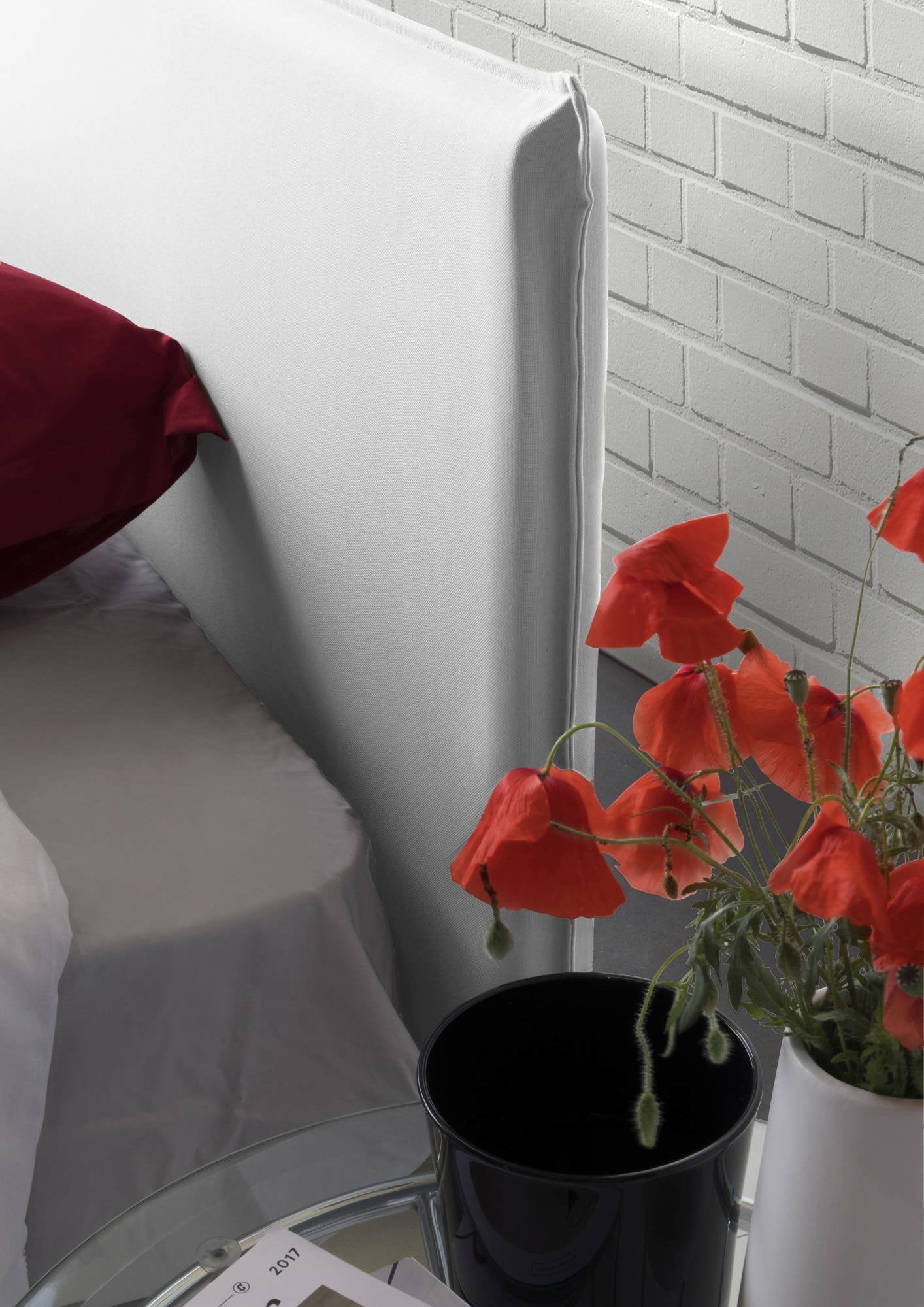 Lit double Bernadette, Lit coffre en tissu, Ouverture frontale, avec matelas 140x200 cm inclus, 100% Made in Italy, Blanc - 7