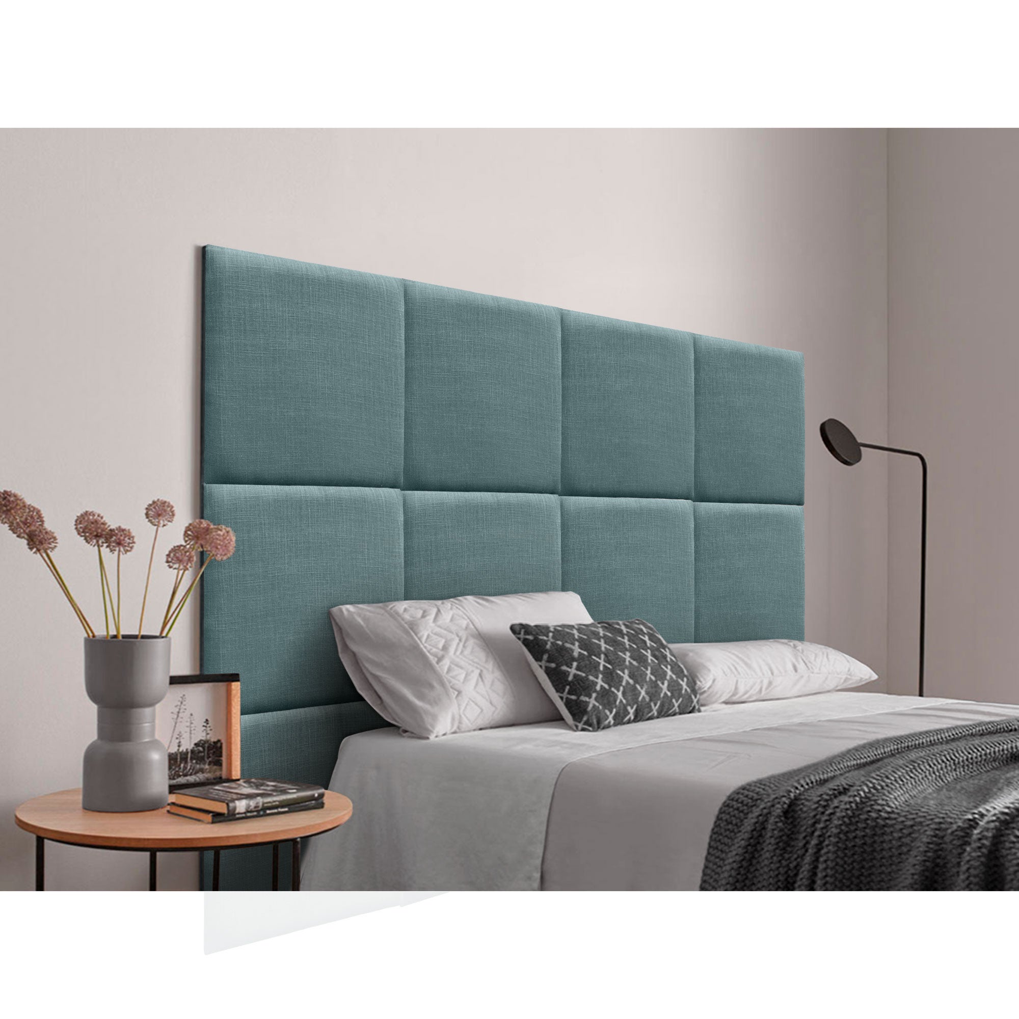 Dhome cabecero tapizado de lino natural compuesto de paneles autoadhesivos intercambiables lujo dormitorio acolchado (turquesa,190cm)