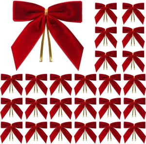 24 Nœuds De Ruban De Noël Rouge Et Or - Décorations Miniatures Pour Sapin, Cadeaux, Couronnes