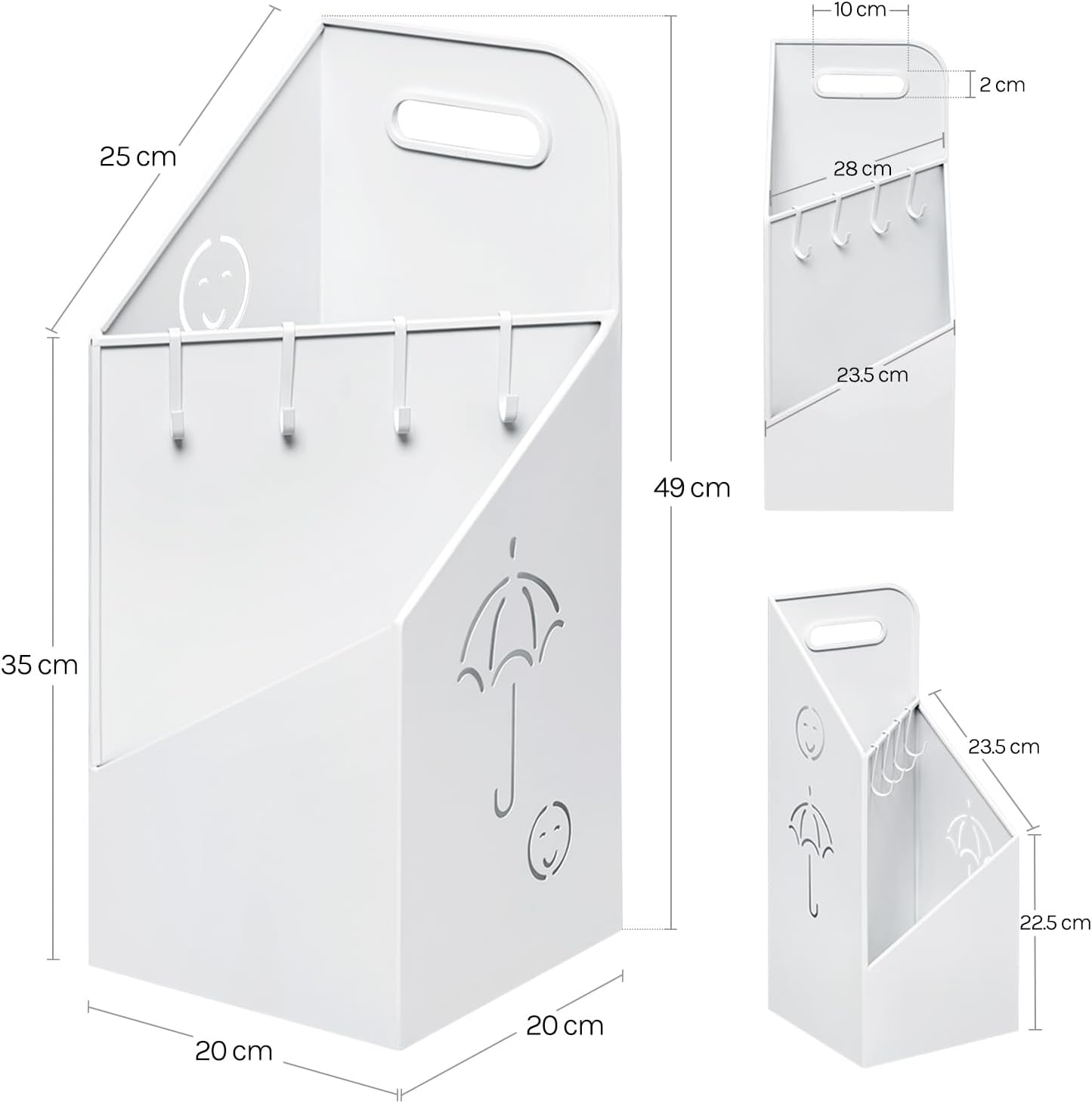 Porte-Parapluie avec 4 Crochets WOLTU, Porte-Parapluie avec 2 Zones Séparées en Métal Antirouille, Blanc - 4