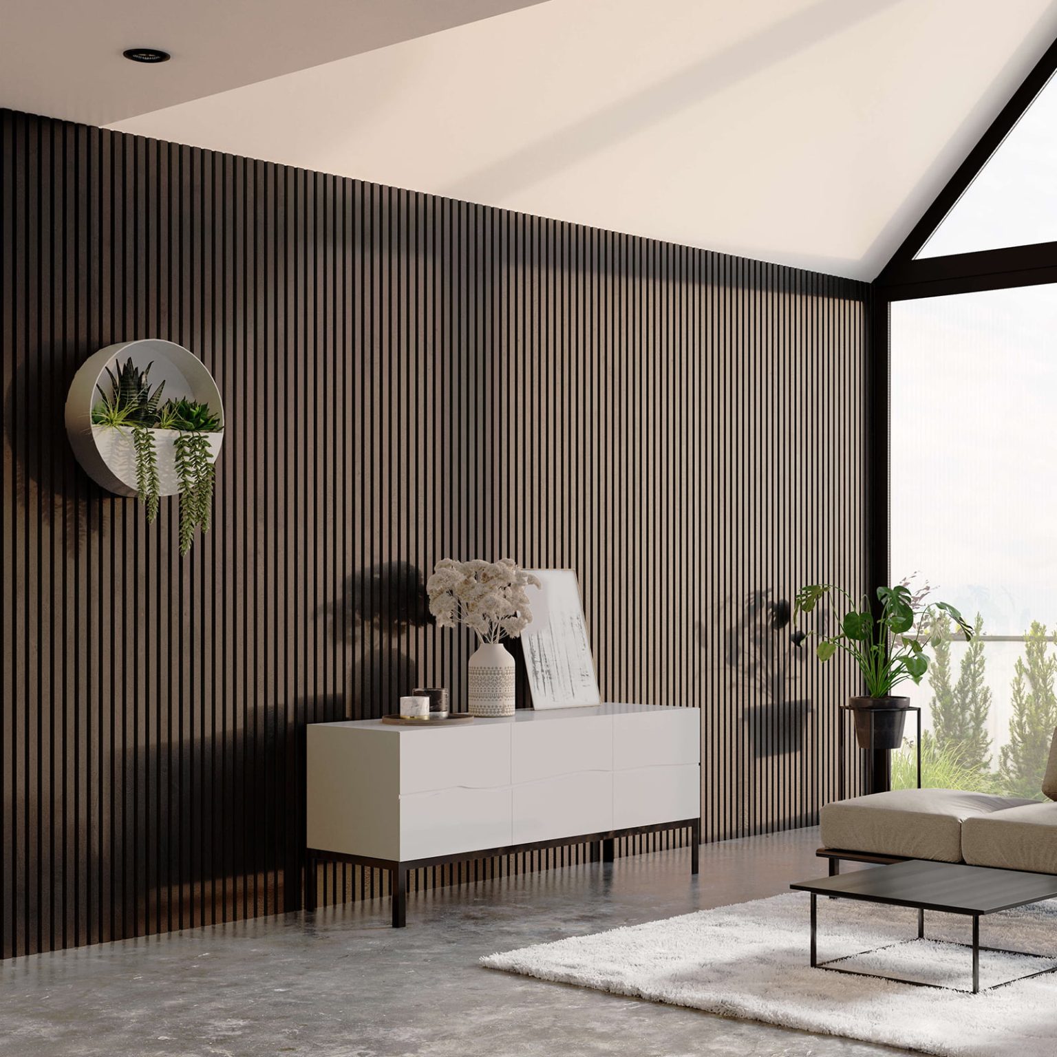 Panneau tasseaux acoustique 300×60 cm – Chêne Fumé Rustic | AKUPANEL BY WOODMONDO - 7