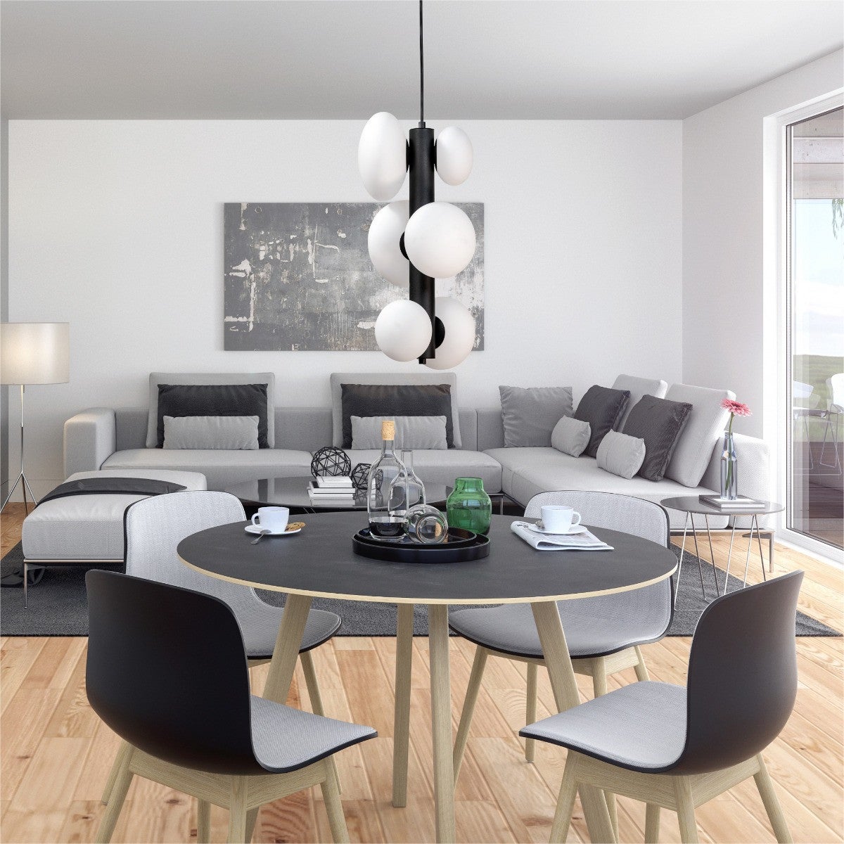 Lampa wisząca Omi czarno-biała 6xG9x5W wym: 100 x 25 x 21 cm szkło Zuma Line - 3