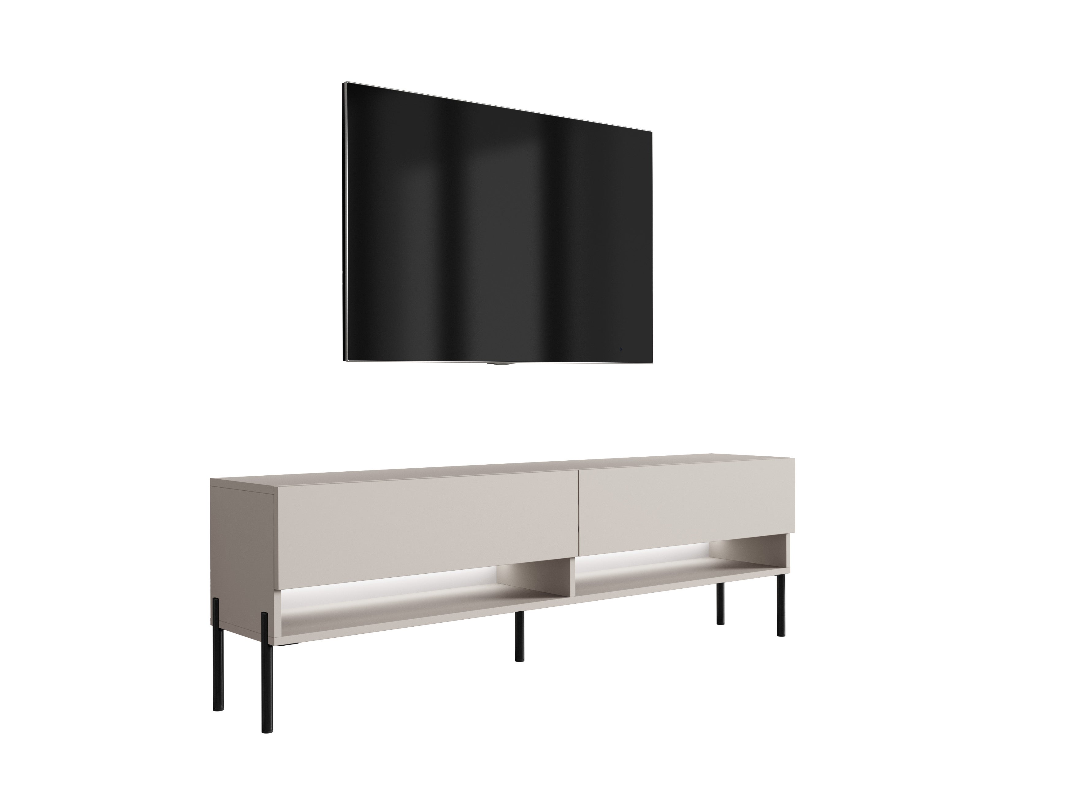 Szafka RTV : Kaszmir, nóżki proste czarne, LED biały, 170 × 32 × 52 cm