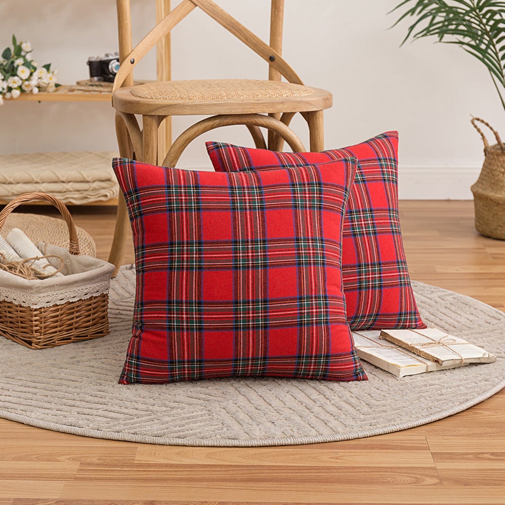 2 pcs Noël Plaid Tartan Coussin Couvre Xmas Jeter Taie d'oreiller Lit Canapé Décor À La Maison - 5