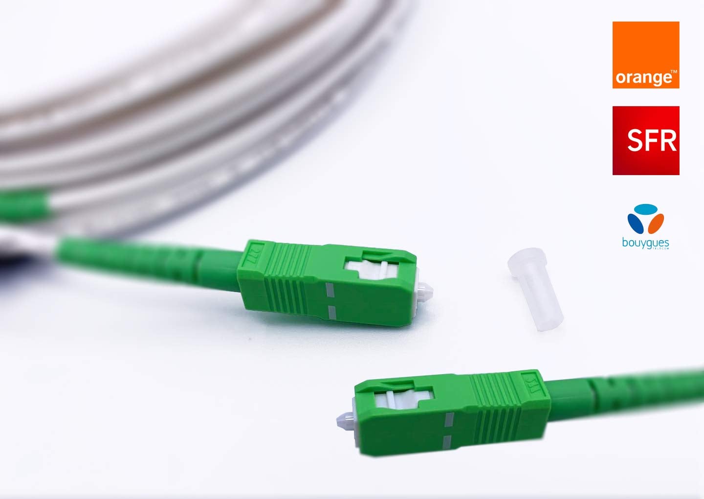 Elfcam – 7 m Câble Fibre Optique Monomode Simplex SC-APC à SC-APC – Blindé – Blanc – Compatible Orange SFR Bouygues - 5