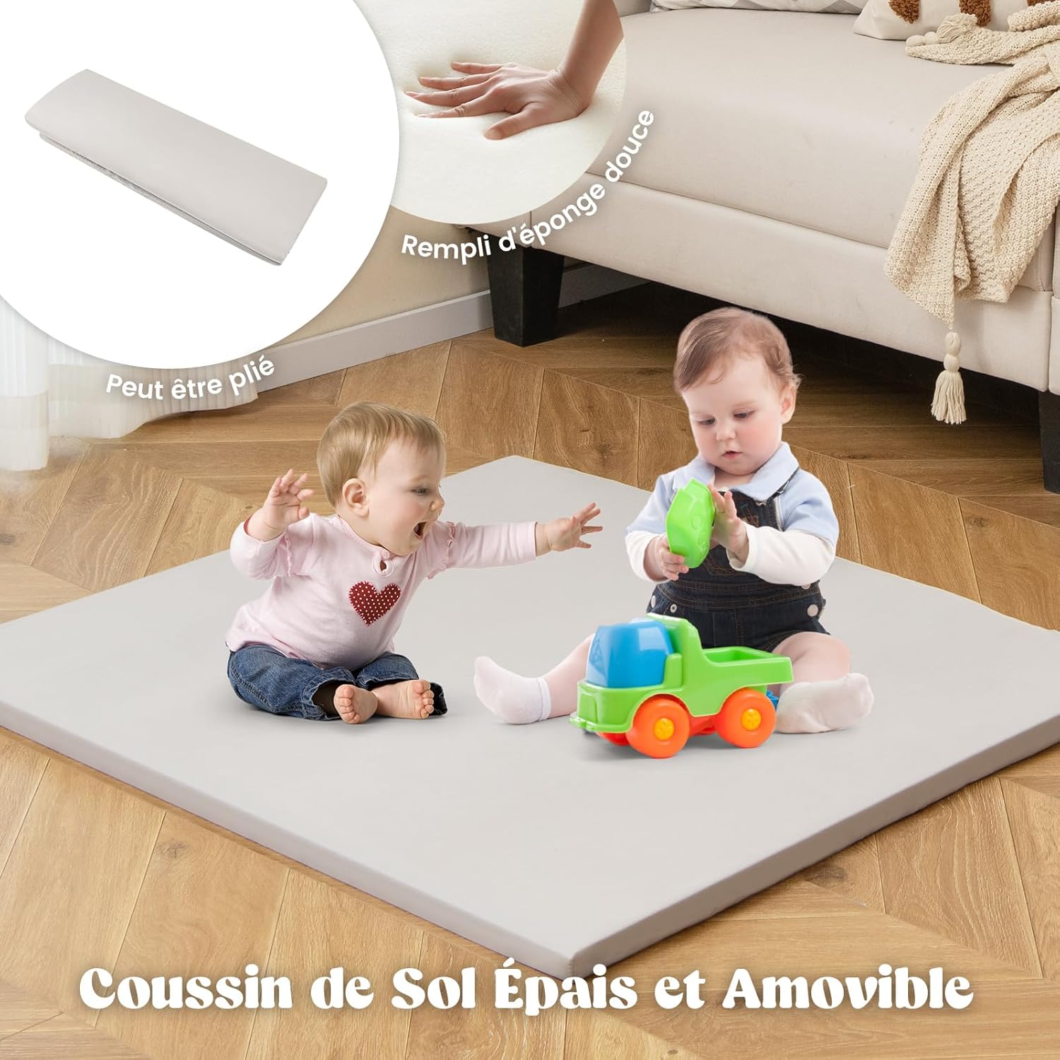 6 en 1 Tente de Jeu Enfants Cadre en Bois Massif, Table & Chaise, Tapis et Rideaux Amovibles, Maisonnette pour 2-6 Ans, 145x98x113cm - 6