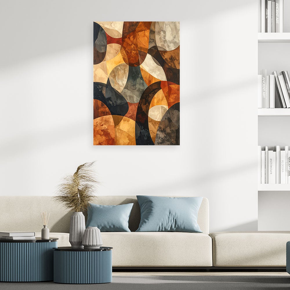 Obraz na płótnie do salonu sypialni, Abstrakcja geometria w beżowo złotych i rudo brązowych odcieniach 40x60 - 2