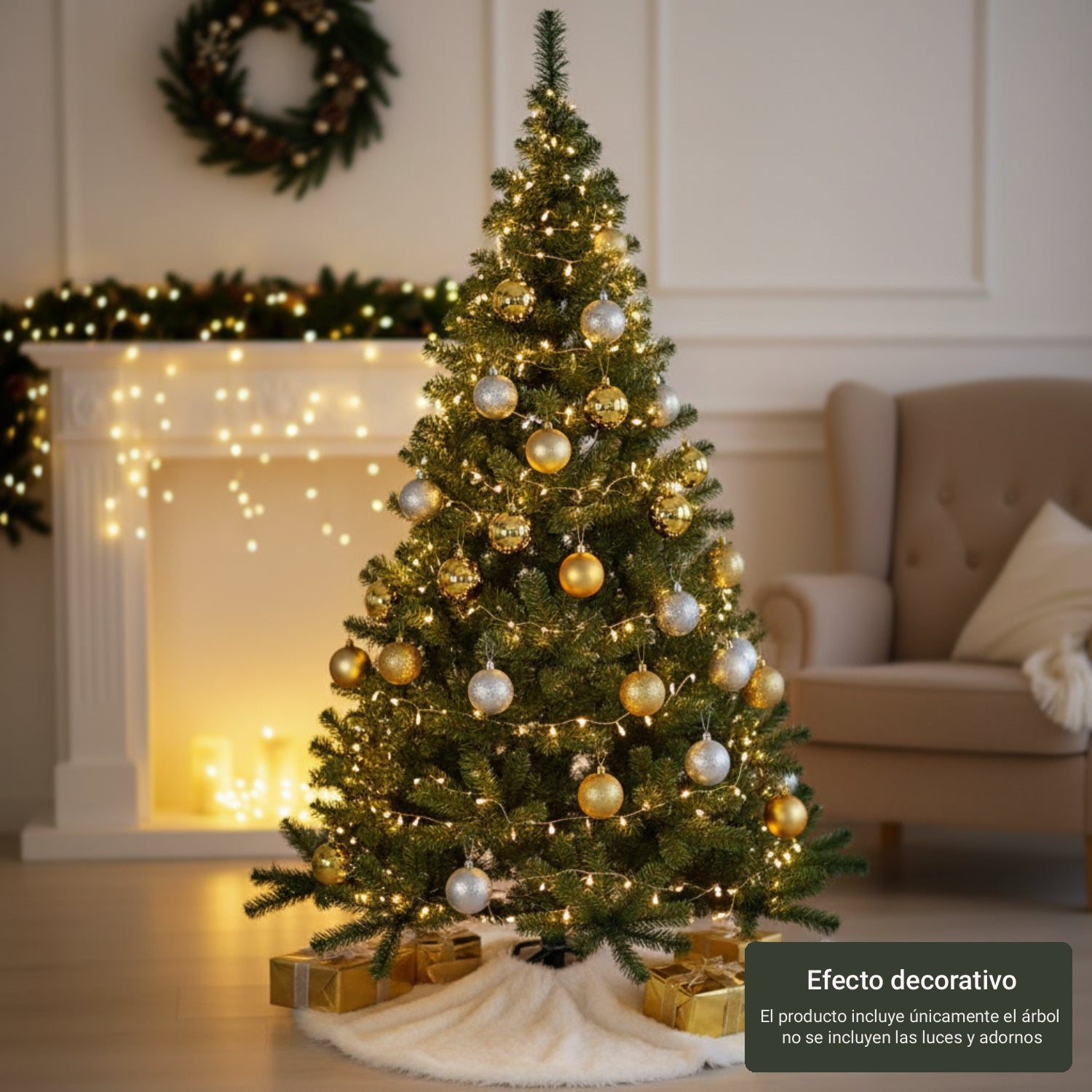 Árvore de Natal verde artificial folha enchimento árvores de ouropel suporte de metal 180cm - 7