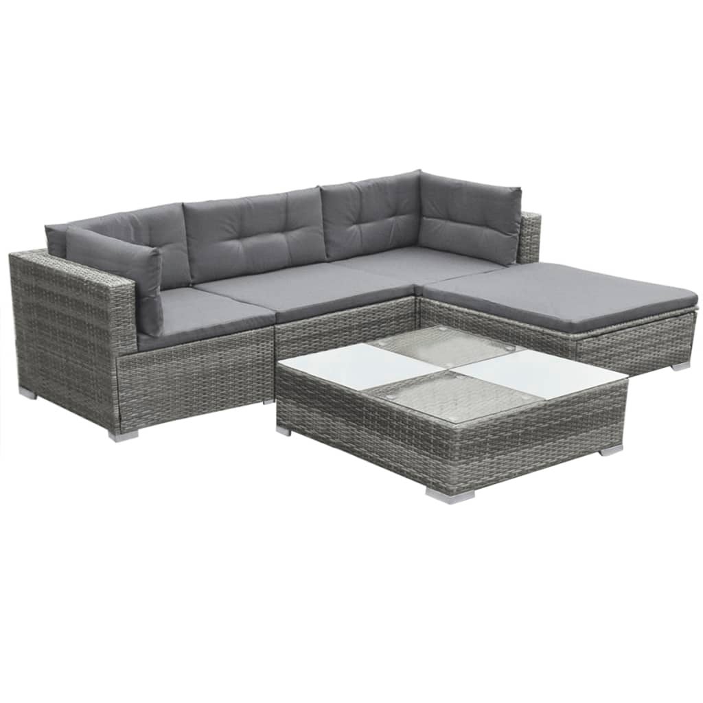 Maison Exclusive - 5 pcs conjunto lounge de jardim c/ almofadões vime PE cinzento - 2