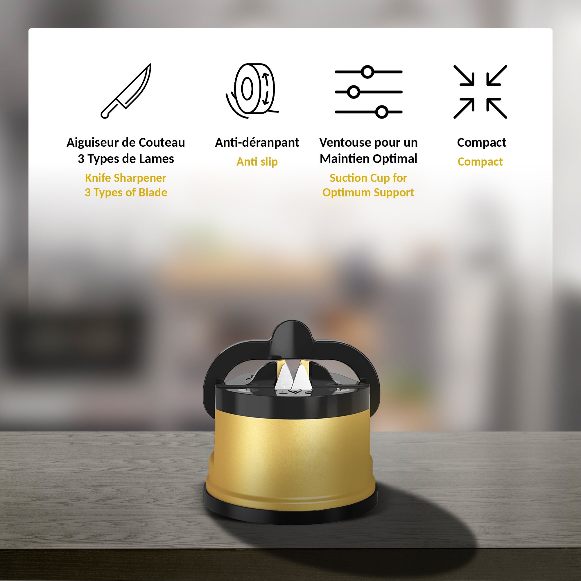 FISHTEC Affilacoltelli da cucina con ventosa antiscivolo, Compatibile con 3 tipi di lame, Fissa e affila, Strumento di affilatura professionale - 3