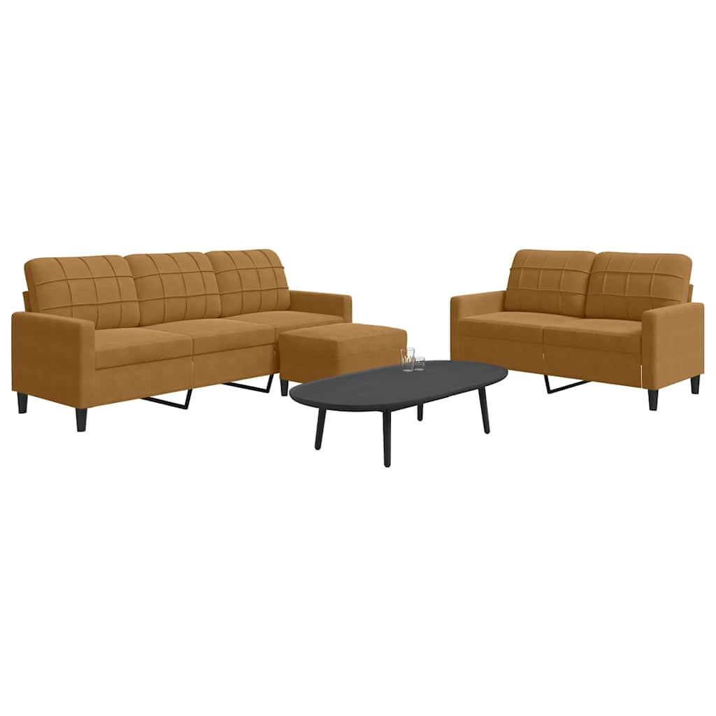 Set di Divani 3 pz con Cuscini Marrone in Velluto vidaXL - 4