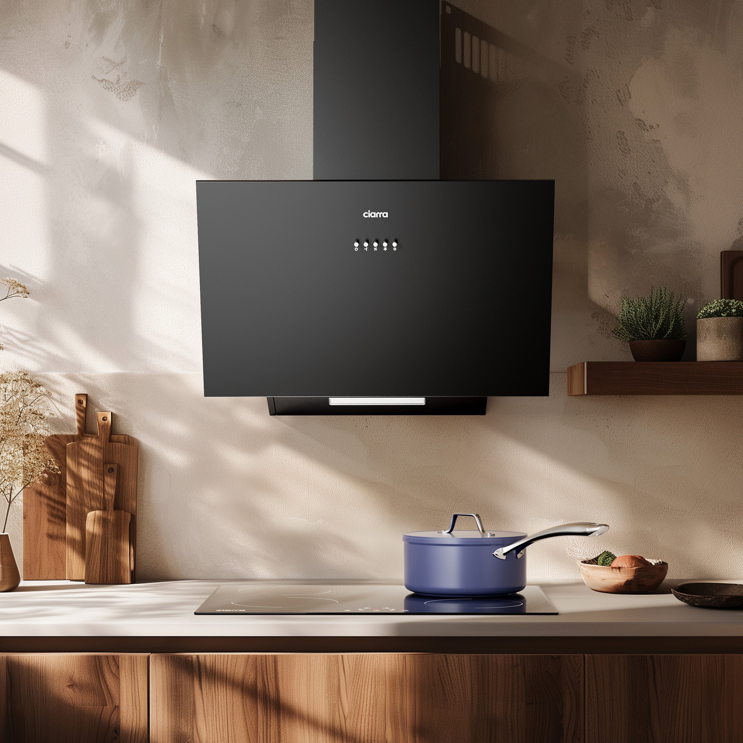 CIARRA Hotte Aspirante Inclinée 60cm 650m3/h Classe A+++ 3 Vitesses Evacuation ou Recyclage Filtre à charbon inclus Noir CD6762AB - 6