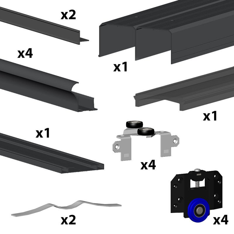 Kit SLID'UP 280 aluminium anodisé noir pour 2 portes de placard coulissantes 18 mm - rail 2 m - 50 kg - 2