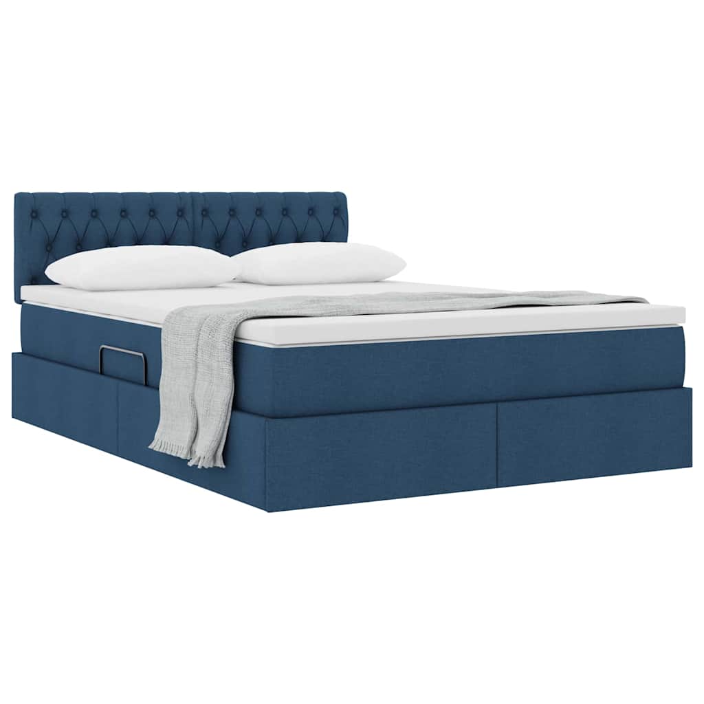 Lit avec rangement et matelas bleu 140 x 200 cm velours - 3