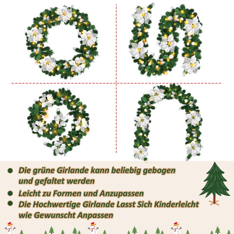 Guirlanda de Natal Guirlanda de Natal Artificial para Decoração de Porta de Lareira 2,7 m decorada com 50 LEDs com ornamentação prateada - 5