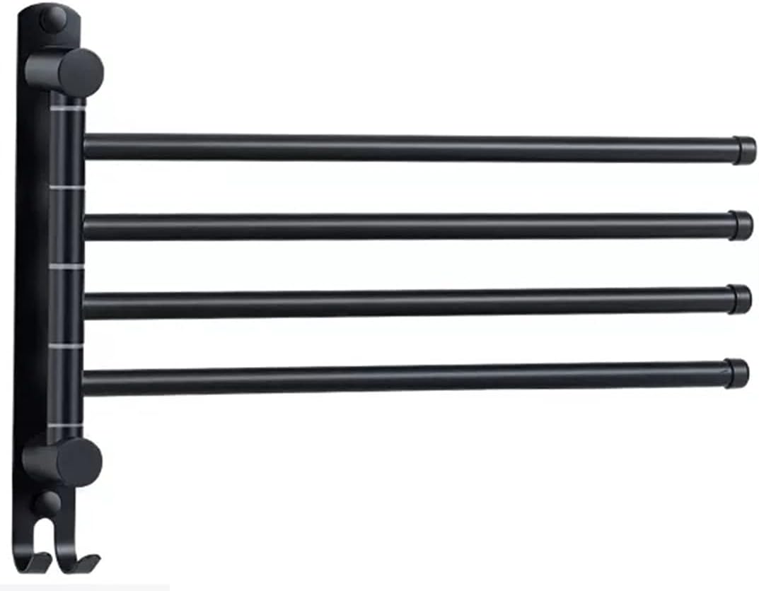 4-ramienny obrotowy wieszak na ręczniki ze stali nierdzewnej do montażu na ścianie z haczykami (matowa czerń)