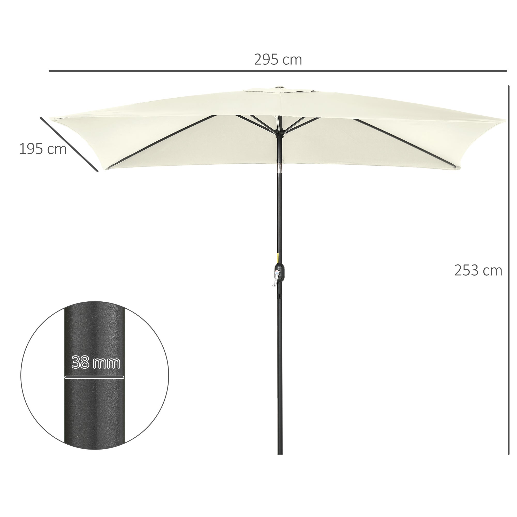 Parasol rectangulaire 2x3 m, en aluminium et polyester, à angle réglable, blanc crème et noir - 5