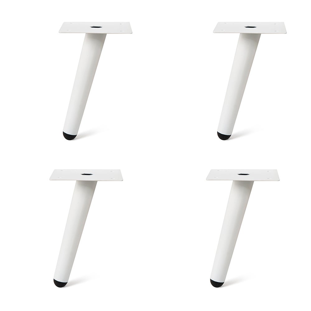 Belle Vous (Lot De 4) Pieds Meuble Incliné En Métal Blanc - 10 Cm - Pieds De Remplacement Coniques Antidérapants Pour Armoire, Canapé, Table, Bureau, Chaise & Lit