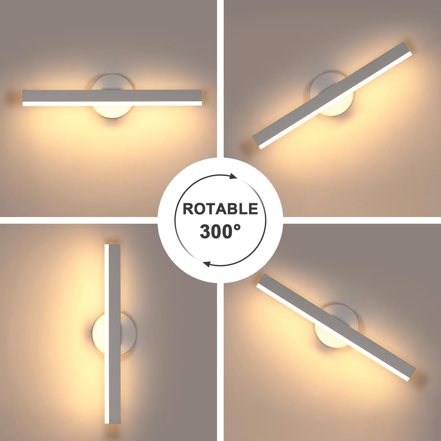 COMELY Applique Murale LED Intérieure 12W 1350 lm, Luminaire Mural Linéaire Orientable 300° 3000K Blanc pour Salon et Couloir - 3