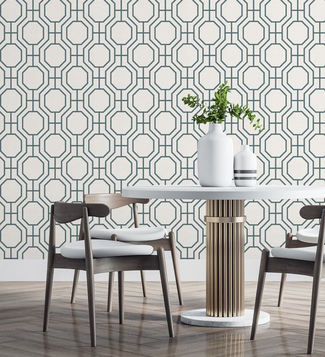 Papier peint à motif treillis octogonal style Art déco, inspiration néo-baroque, bleu - Berlin Essence 683193 de GAULAN - Rouleaux de 10 m x 0,52 m