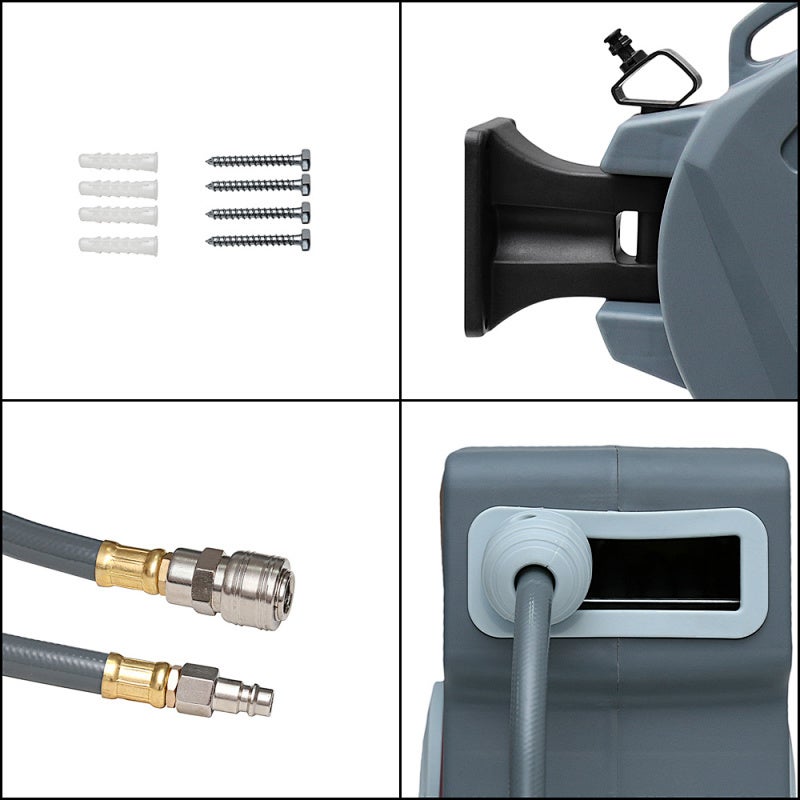 20 m Enrouleur de tuyau à air comprimé Dévidoir Tuyau Automatique raccord rapide 1/4