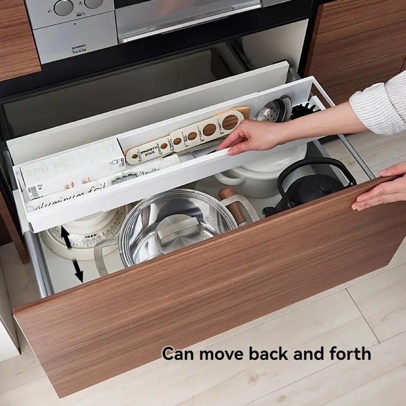 Étagère à épices réglable, séparateur extensible pour tiroir, organiseur monocouche pour rangement sous armoire et évier,essentiels de cuisine,Blanc - 2