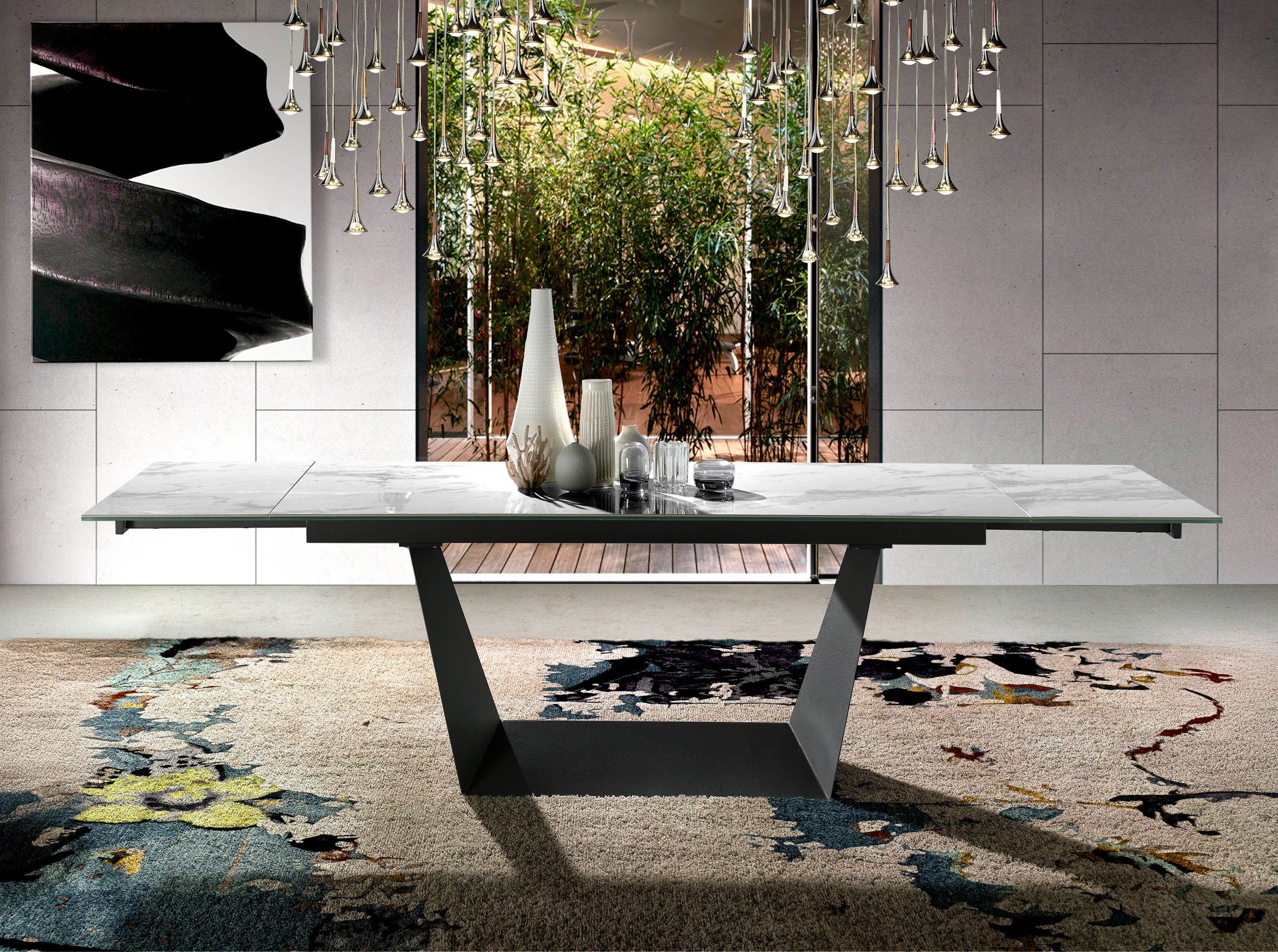 Mesa comedor extensible rectangular mármol porcelánico y acero negro 180 x 90 x 75 cm - 3