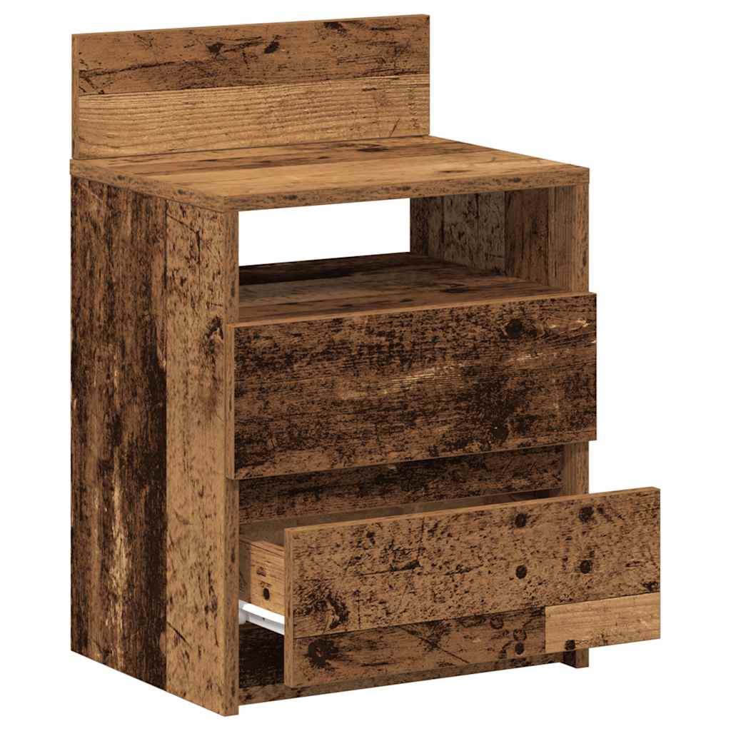 Tables de chevet 2 pièces avec 2 tiroirs vieux bois 40x33x60 cm - 5