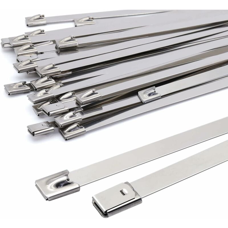 Opaski kablowe metalowe 4,6 x 300 mm, opaski kablowe ze stali nierdzewnej srebrne - Opaski kablowe metalowe Zestaw 100 sztuk