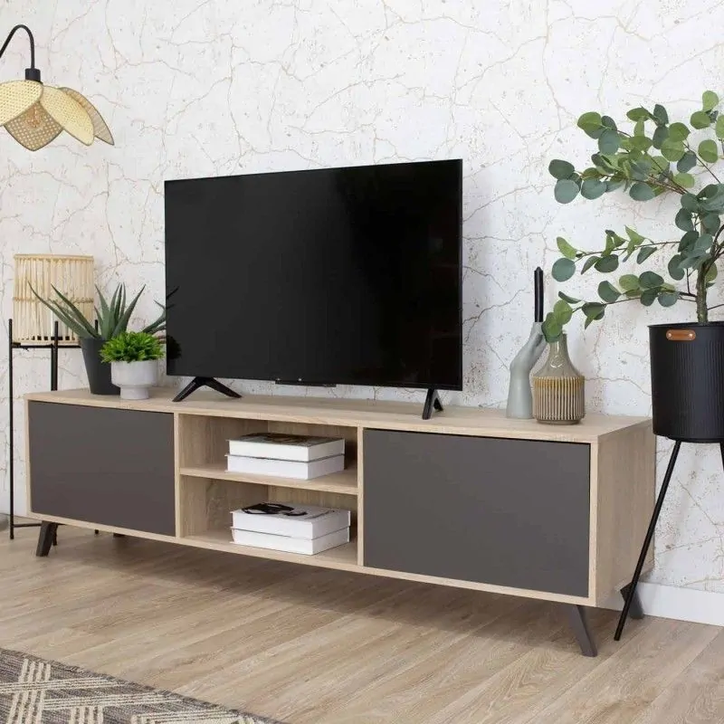 Etagère de cuisine, étagère pour micro-ondes, étagère ouverte 2 grilles et plusieurs étagères 80x30x142cm, couleur noir et bois - 7