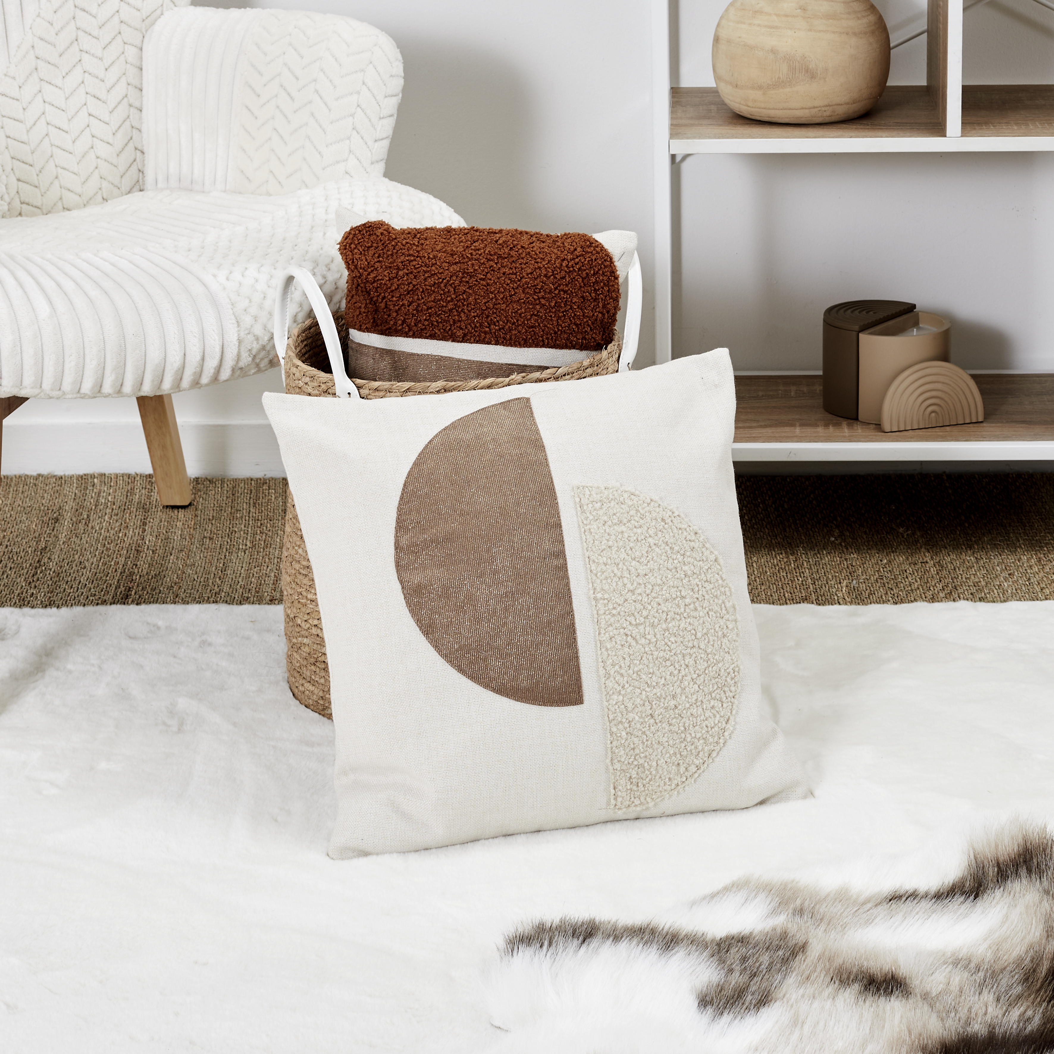 Coussin - Home Deco Factory - Beige Bouclette - Déhoussable - 4
