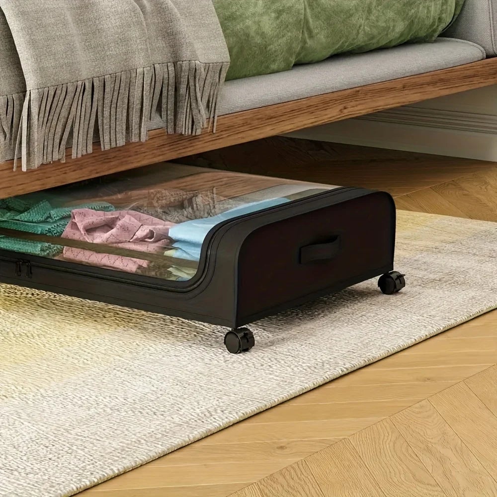 MINICLOSS　Rangement sous le lit, bacs à roulettes avec couvercle, pour vêtements et linge de lit, organisation de la maison (noir, arc) - 3