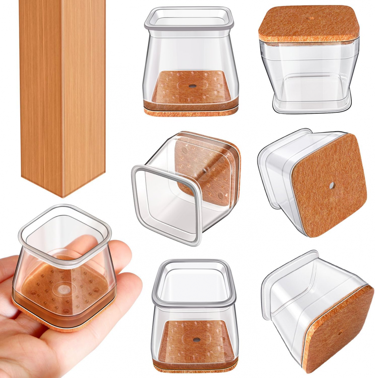 Set de 20 de protecții pătrate pentru picioarele scaunelor 26-40 mm, protecții de podea din silicon transparent, protejează podelele, L 20buc