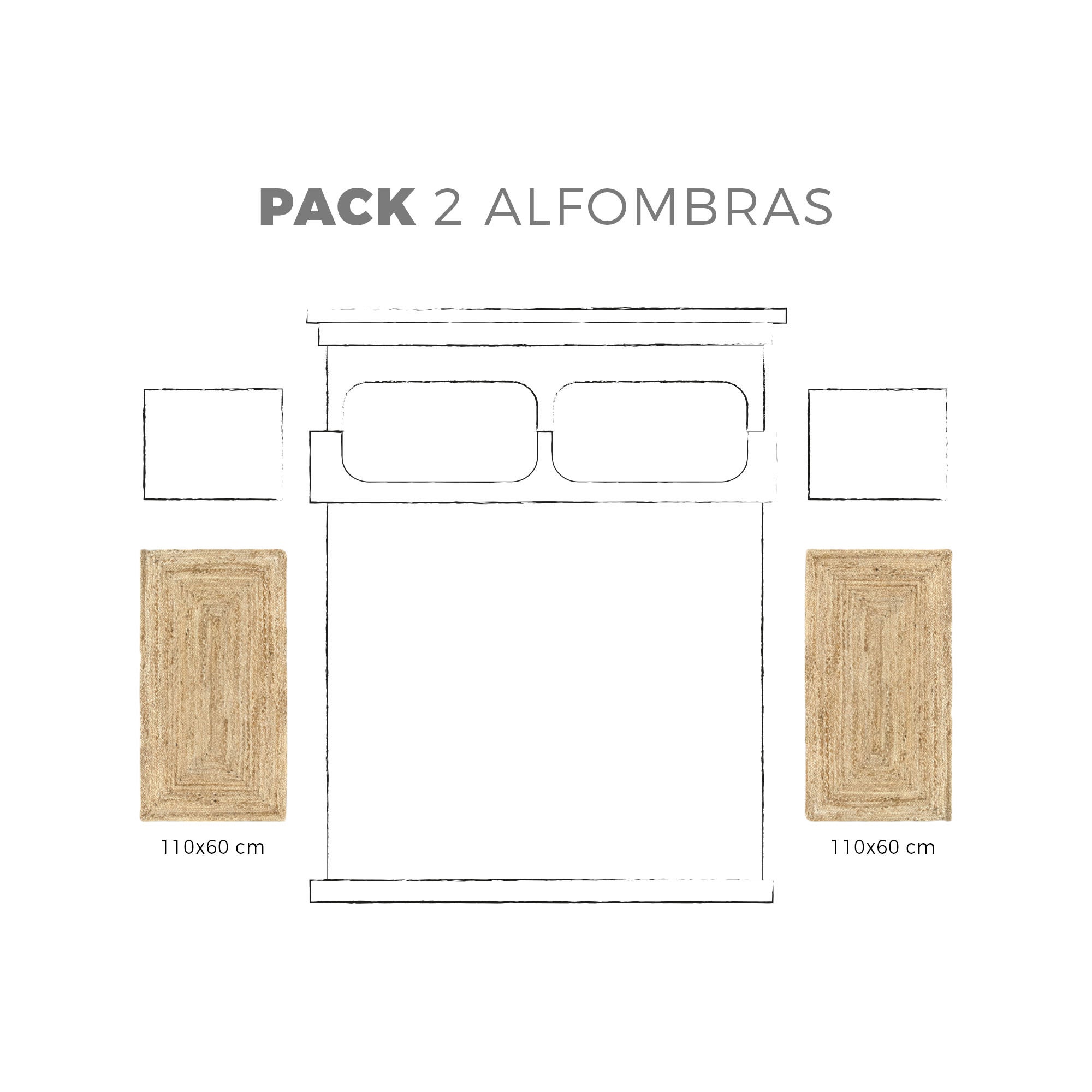 Hamid - Pack de tapis en jute naturel ALHAMBRA 110x60cm - Tapis de chevet - 2