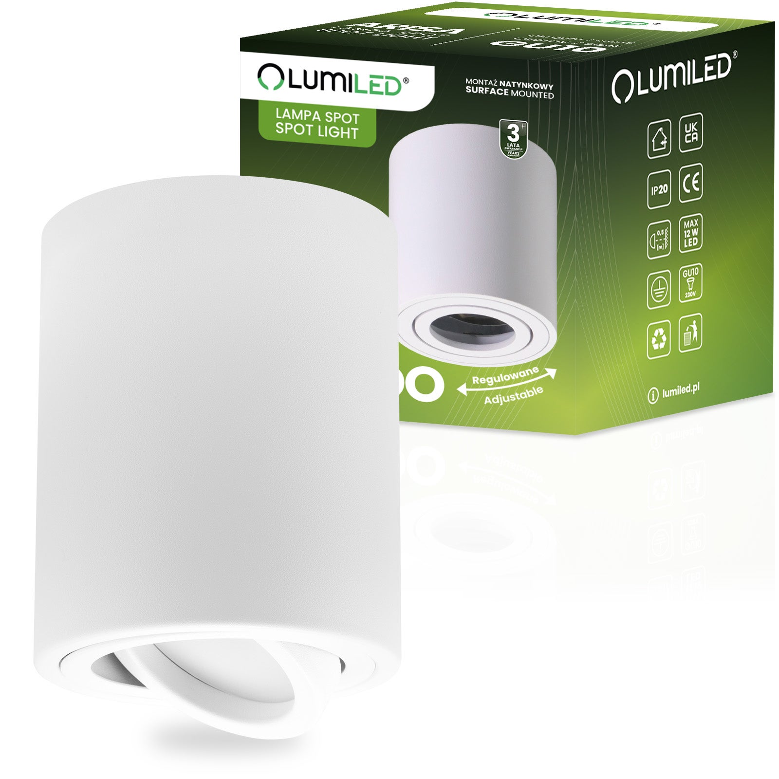 Oprawa Natynkowa Lumiled Halogenowa Spot Tuba Ruchoma GU10 Okrągła Biała 80mm 1 szt.