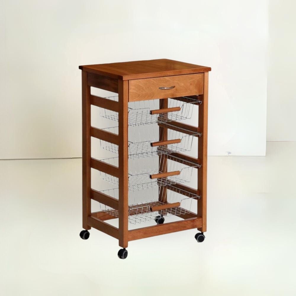 Carrello da cucina con piano di lavoro in legno di gomma 4 ante ripiani regolabili, Carrello porta utensili 2 Colori